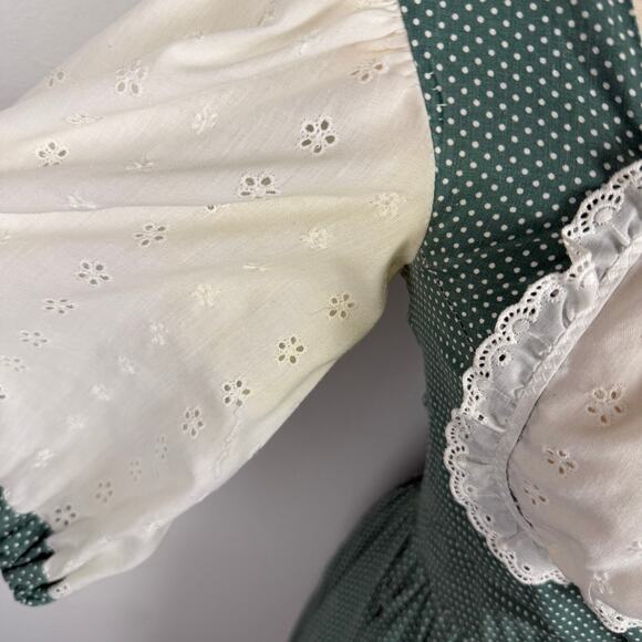 Vintage 1970s Handmade Squaredance Dress Polka Dot Green German Dirndl SMALL - Picture 6 of 16